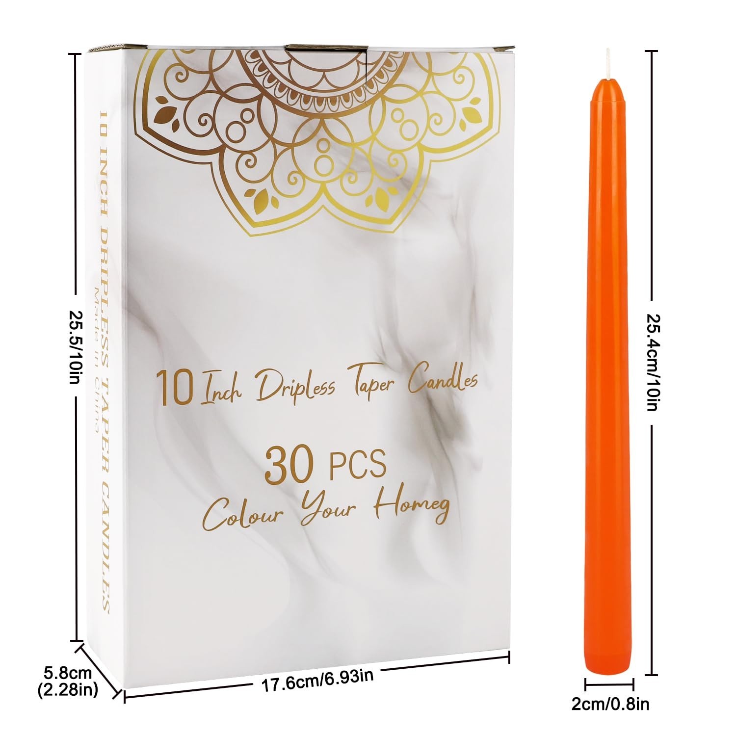30 Pack 10″ Assorted Color Taper Candles – Unscented, Dripless for Rituals, Alta