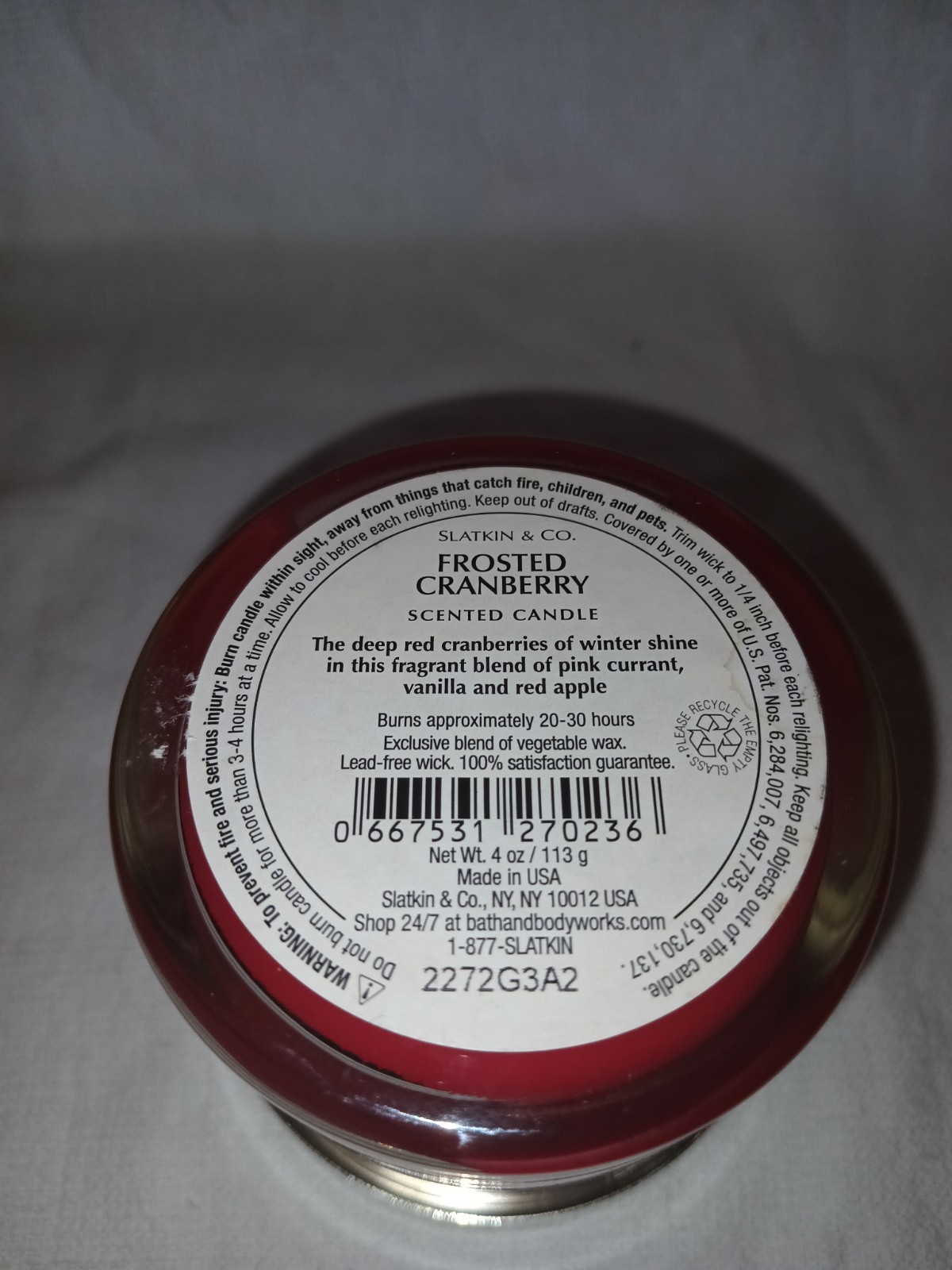 NEW SLATKIN & CO. FROSTED CRANBERRY SINGLE WICK 4 OZ CANDLE BATH & BODY WORKS