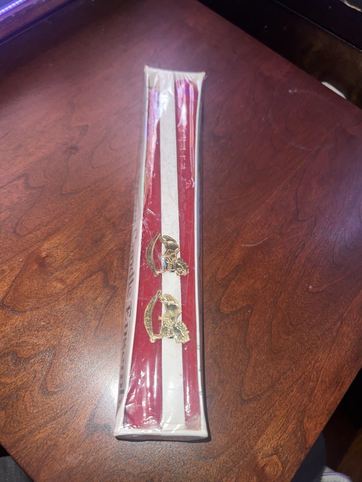 Touch of Brass Candle Ensemble Red & White Taper Candles Brass Decor 2-Pack
