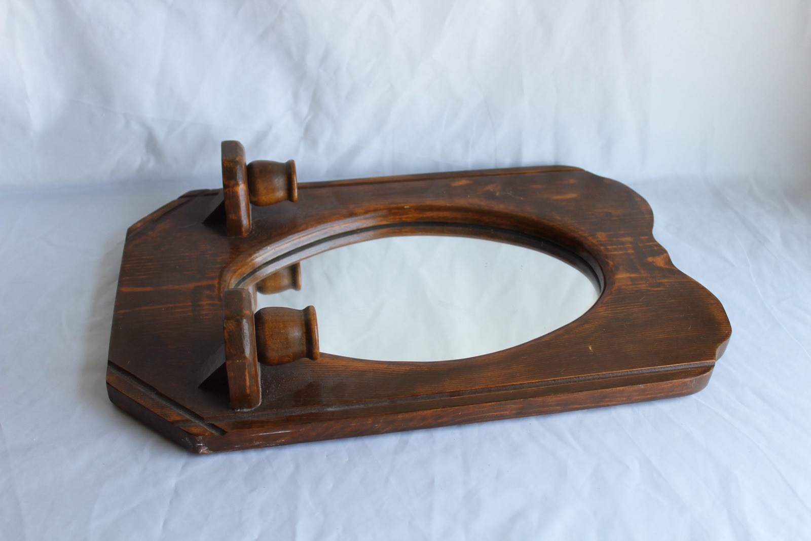 Vintage LJ Haby Wood Wall Sconces Mirror Candle Holders Farmhouse 17.5”x11.25”