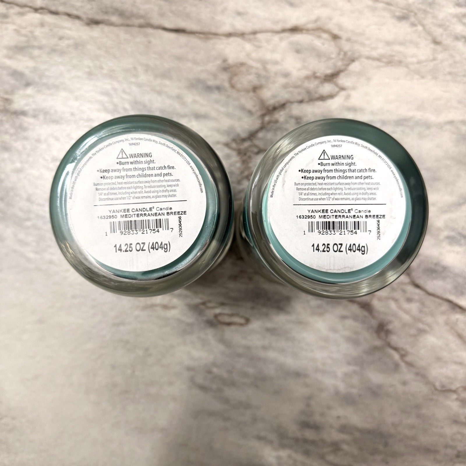 YANKEE Candle Mediterranean Breeze 14.25 oz Wax One Wick Glass Jar Blue Lot of 2
