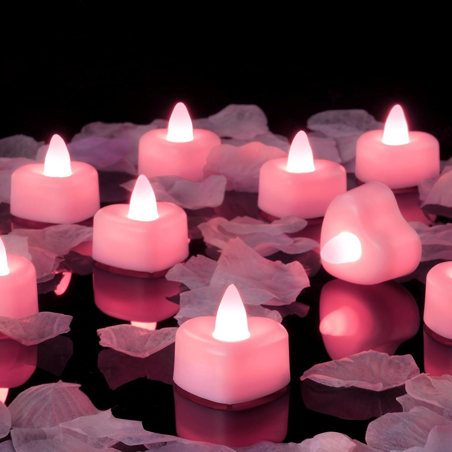 1000 Pieces Pink Artificial Rose Petals with 12 Pink Heart LED Tea