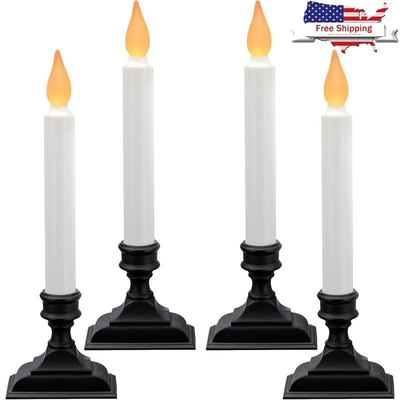 Cordless Flameless Window Candles W/ Flickering Flame Automatic Timer Pack of 4
