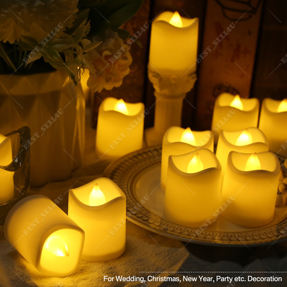 24/48 Pack Flameless Flickering LED Tea Lights Votive Candles Halloween Decor