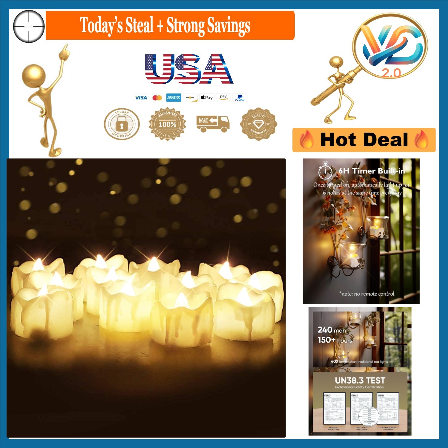 12Pcs Flameless LED Tea Lights with 6H Timer Indoor Decor White