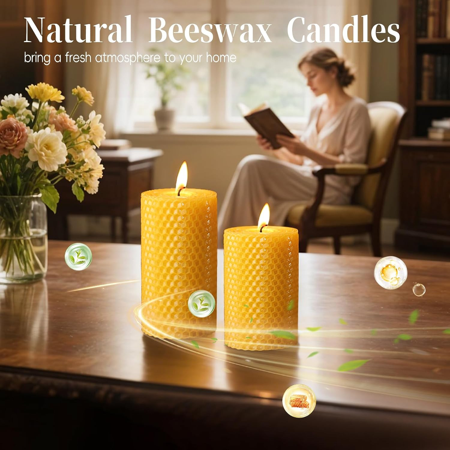 Beeswax Pillar Candles,Hand Rolled Honeycomb Design, 3 Sizes | Pure Natural