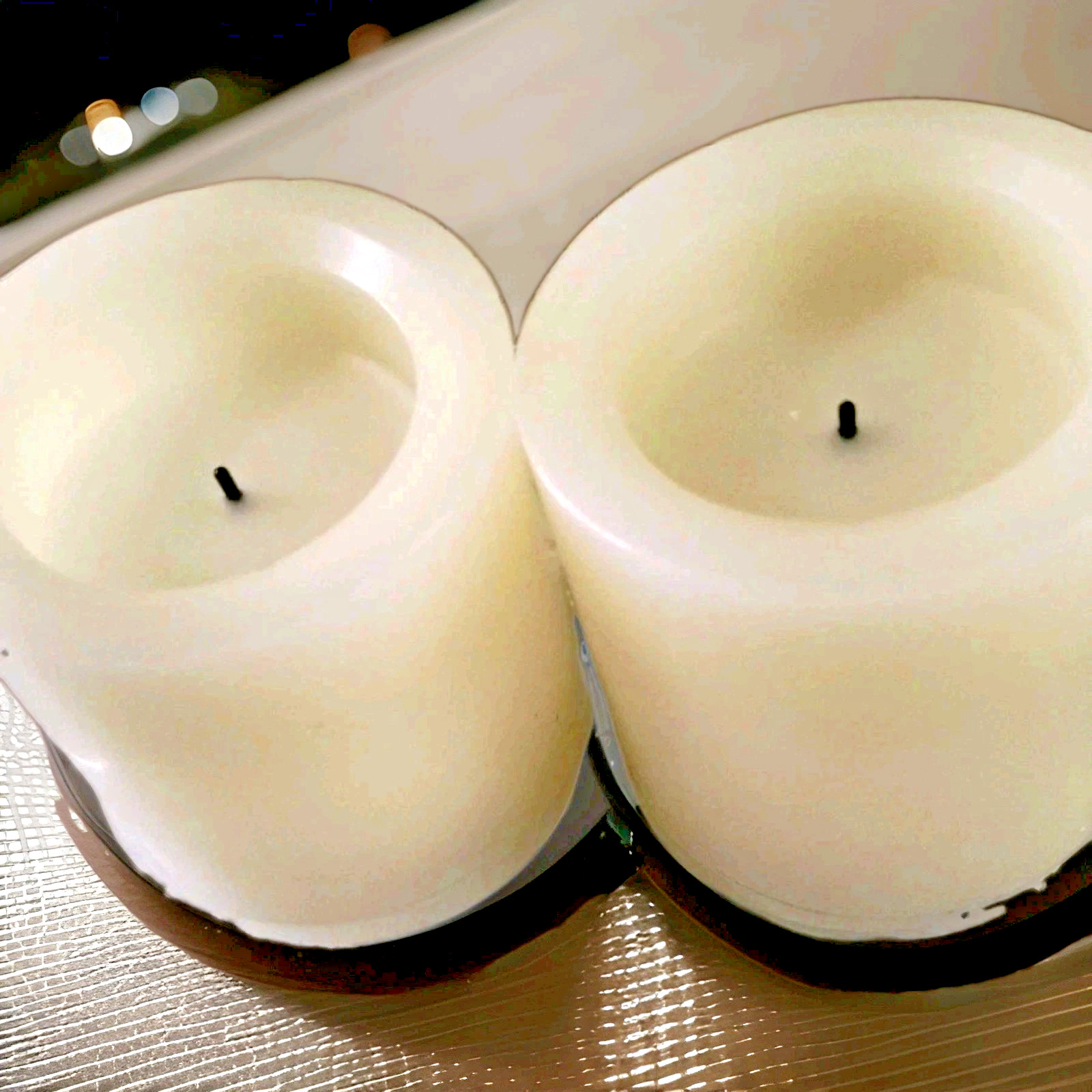 2pk 3″ x 3″ LED Flameless Black Wick Candle Cream Wax Pillars w/Remote