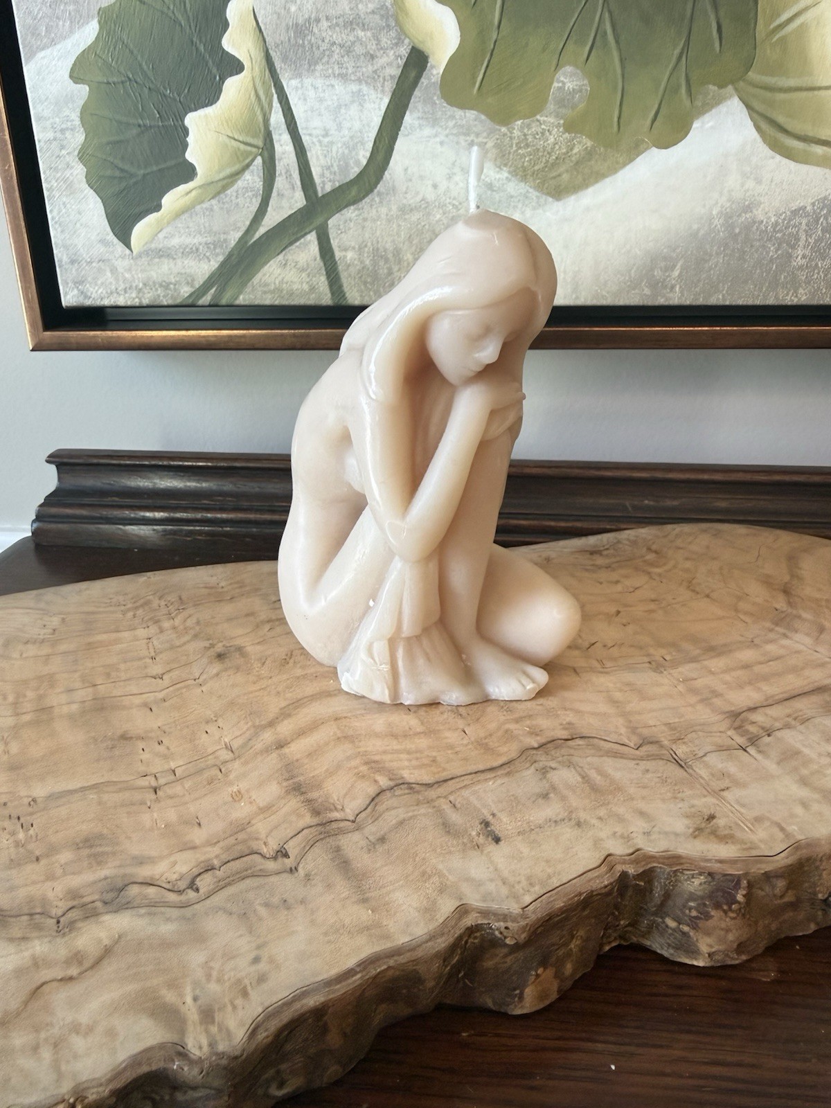 Vintage Nude Woman Figure Candle Ivory Wax Sculpture Art Deco Style Unused