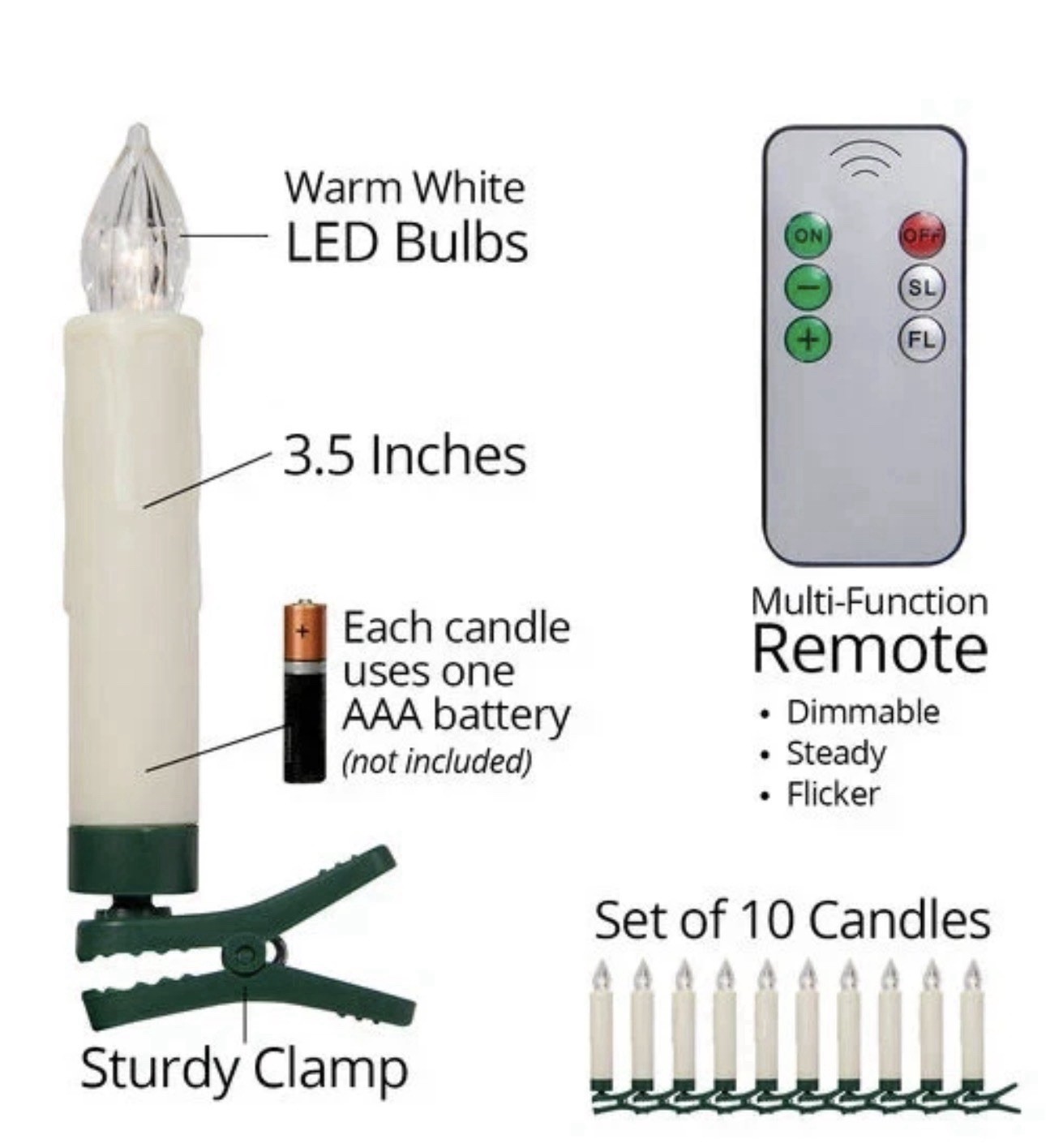 LED Candles Battery Operated Cordless LED Flickering Candles with Remote 10 Pcs
