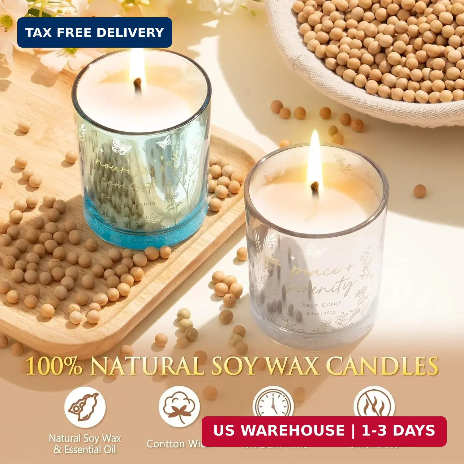 Scented Candles for Women, 3 Pack Soy Wax Candle Gift Sets for Home Scented | Ho