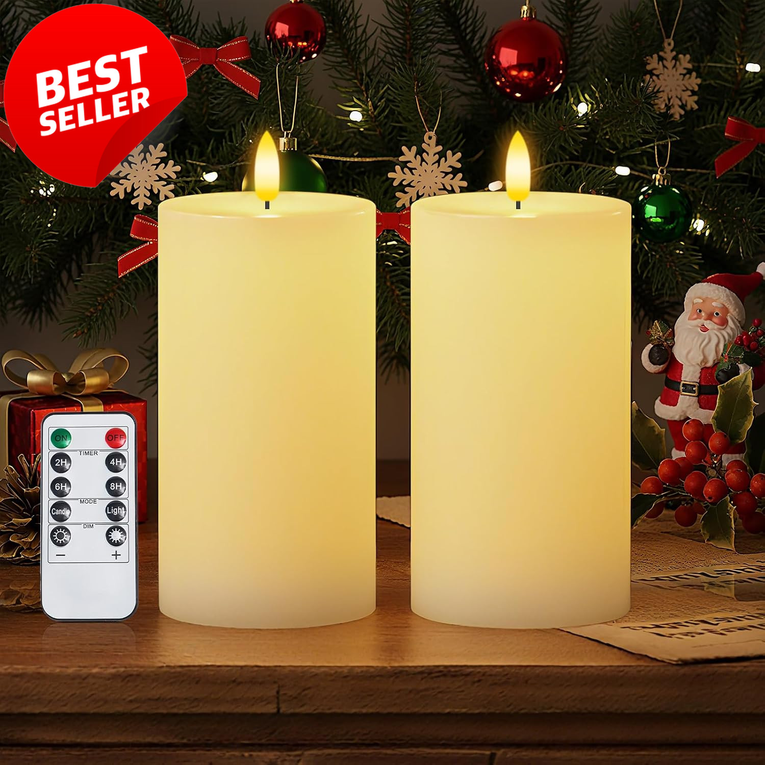 3x6in Flameless LED Pillar Candles White Real Wax Remote Timer Set of 2 – US