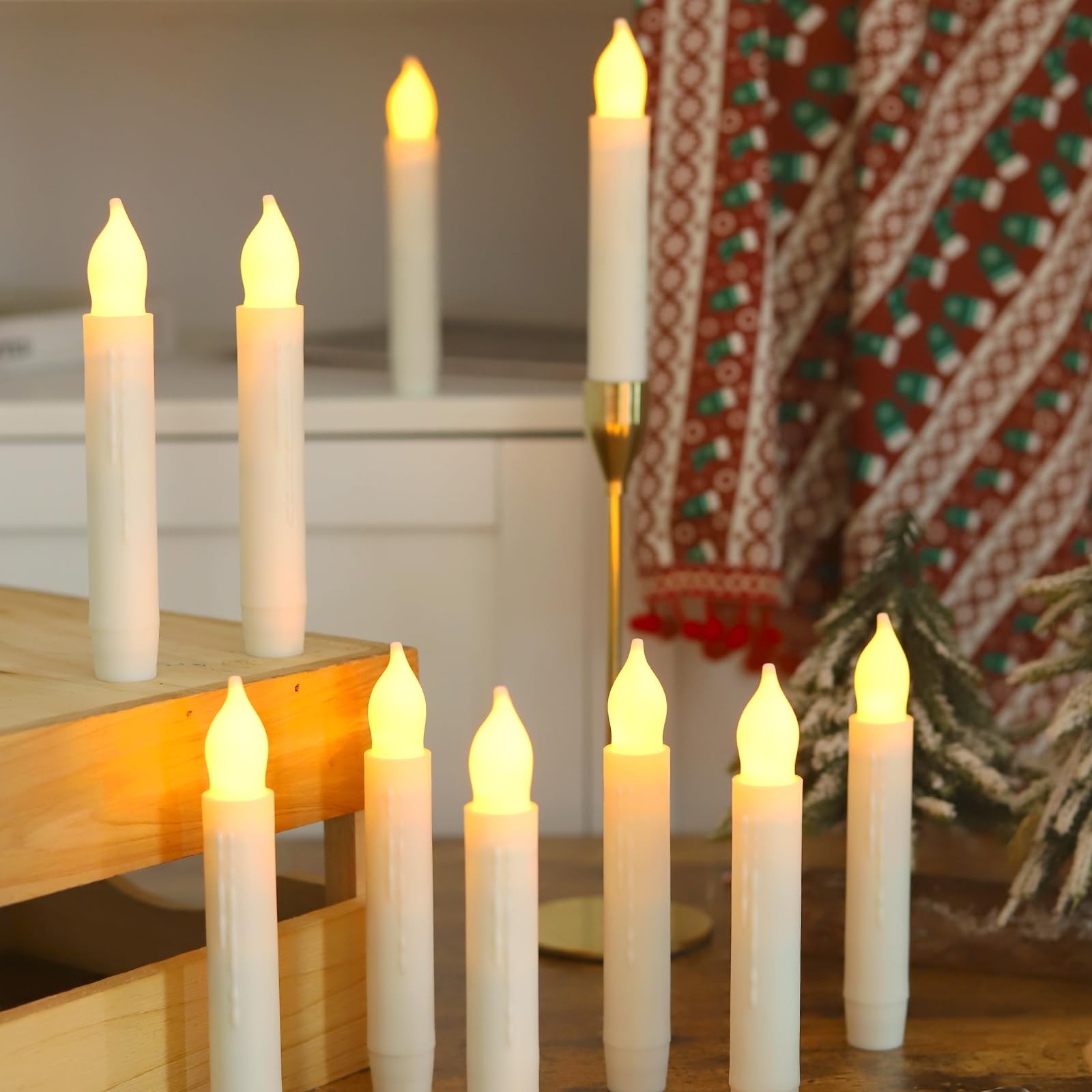 Lezonic 12 Pack Flameless Taper Candles Battery Operated Candlesticks Flickering