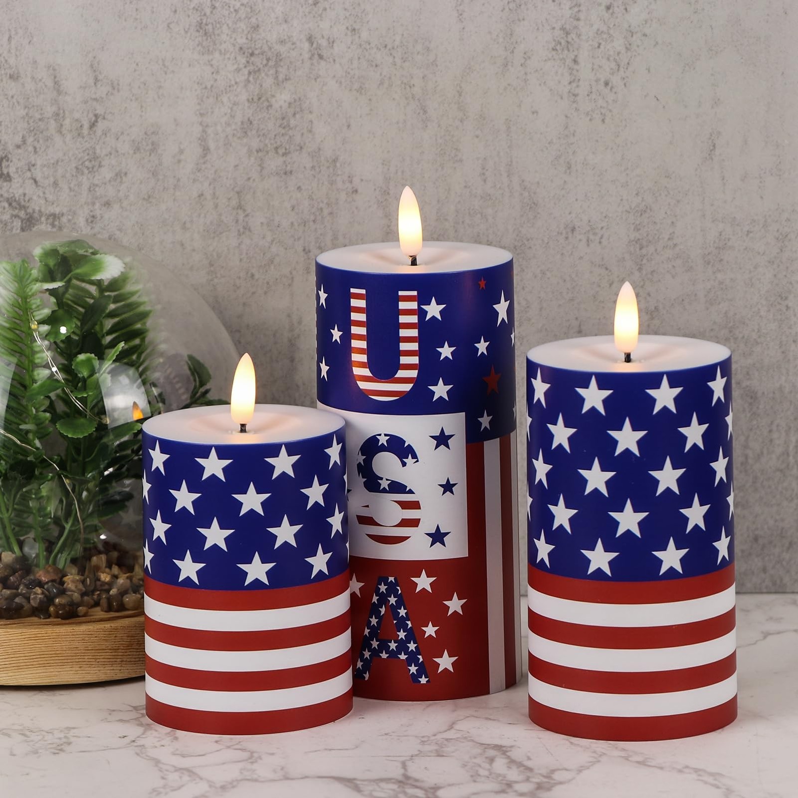 Patriotic Candles Outdoor Waterproof Flameless Candle with Remote & Timer, 4t…