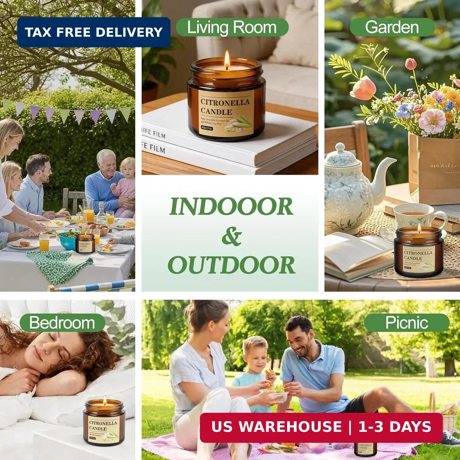 8 Pack Citronella Candles Outdoor Soy Wax Glass Jar 120Hr Burn Time