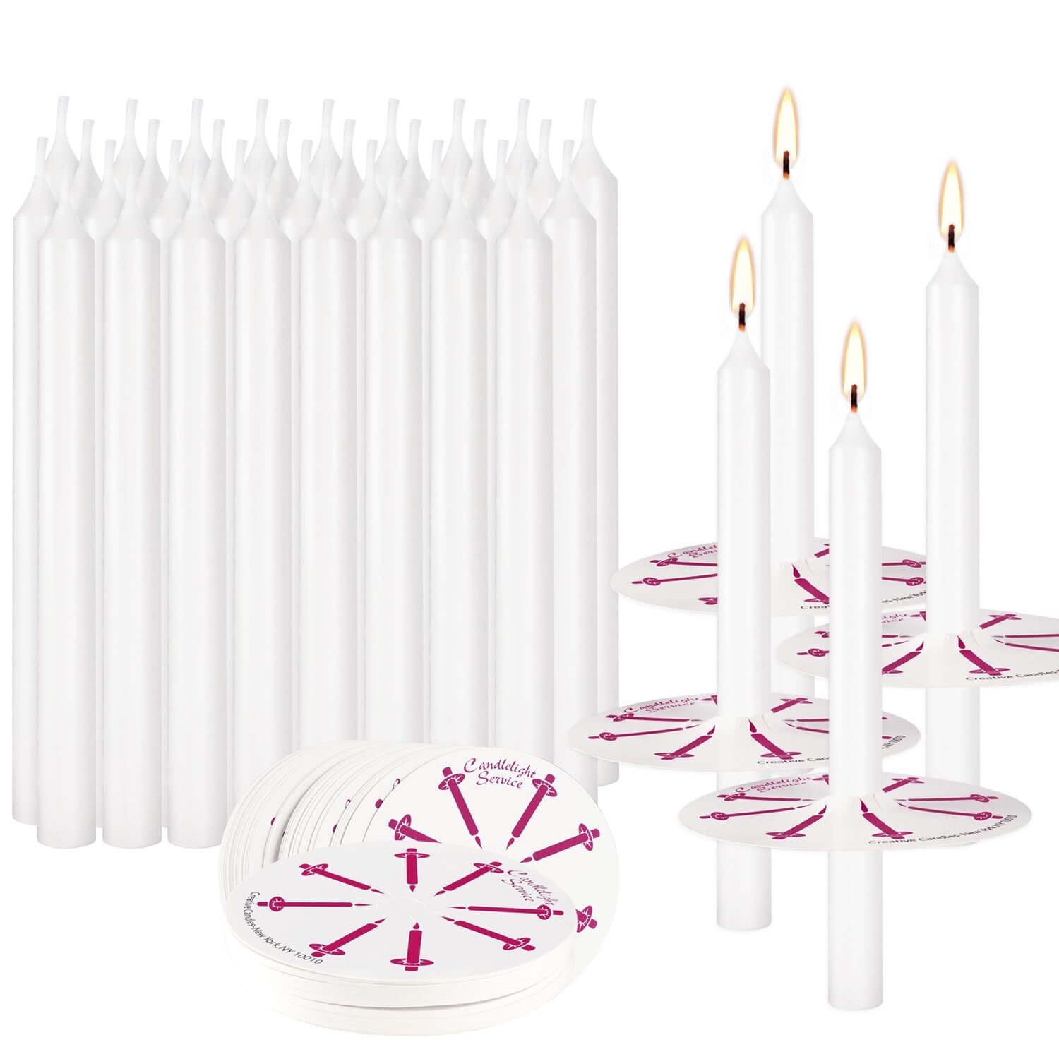 White Unscented Taper Candles 5-Inch 50 Pieces Drip Protectors Church Prayer
