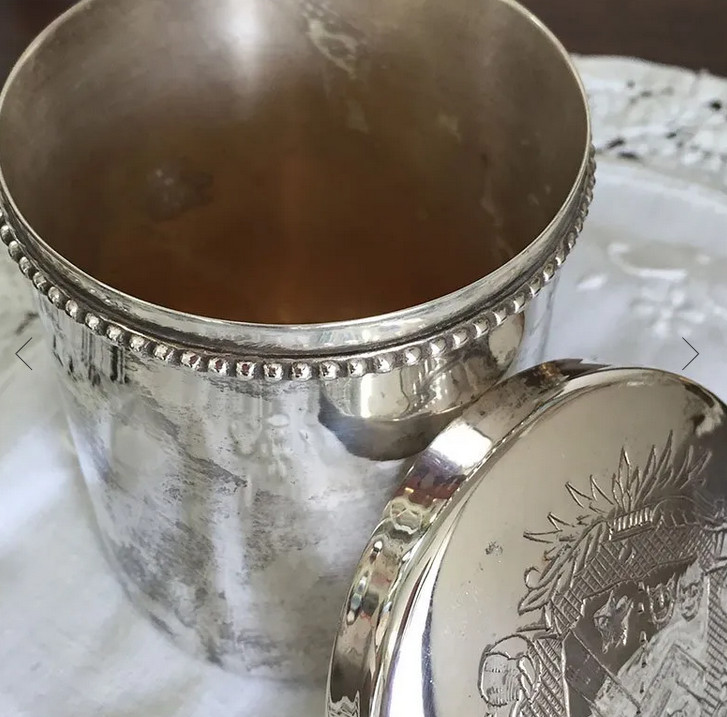 1890s Swedish Art Deco Nouveau Brass Silver Plated with Candle