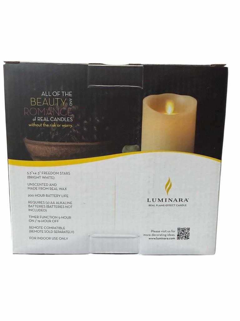 NEW 5.3″ x 4.3″ Luminara Real Flame Effect LED Candle Freedom Stars Bright White