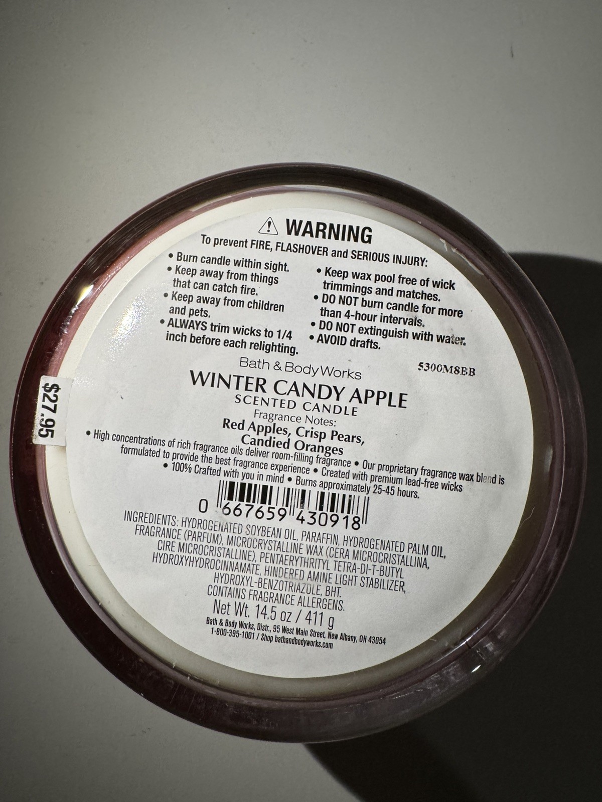 ALL NEW Bath & Body Works WINTER CANDY APPLE Scented 3 Wick CANDLE 25-45 HRS