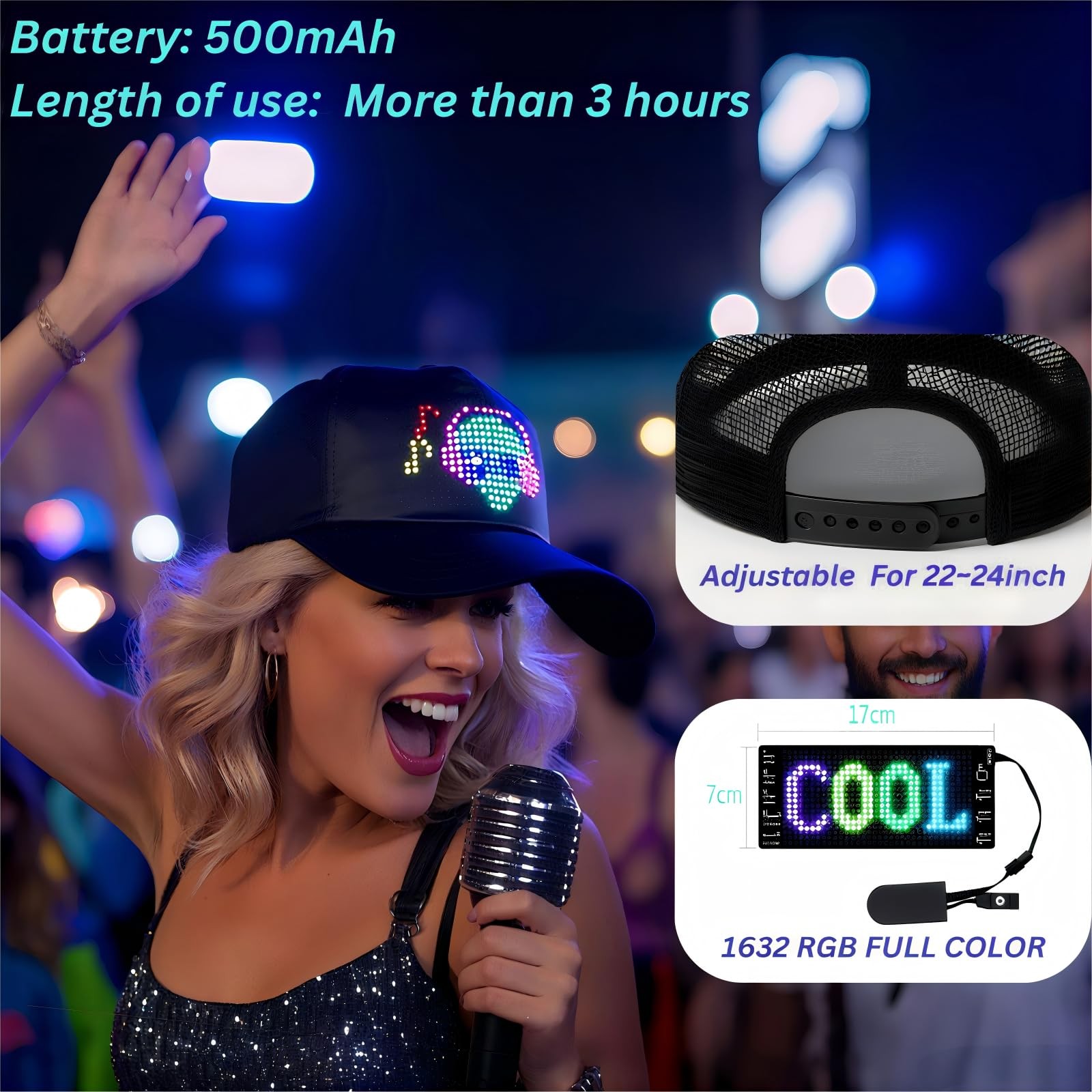 LED Hats, LED Display Screen Baseball Caps with Programmable Scrolling Messag…