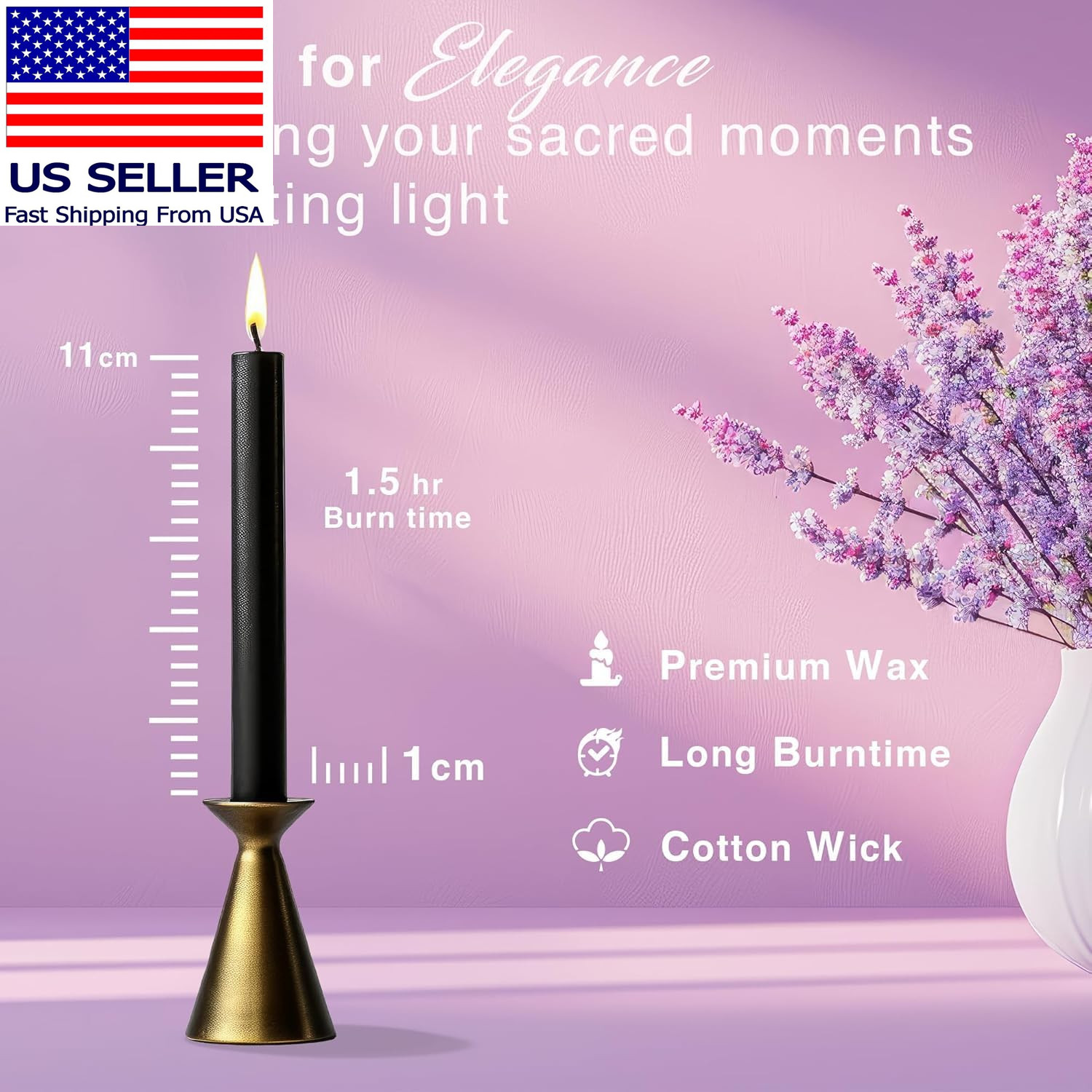 Spell Chime Candles 40 Pcs Black Candles, 4″ Tall Unscented Mini Taper Candle fo