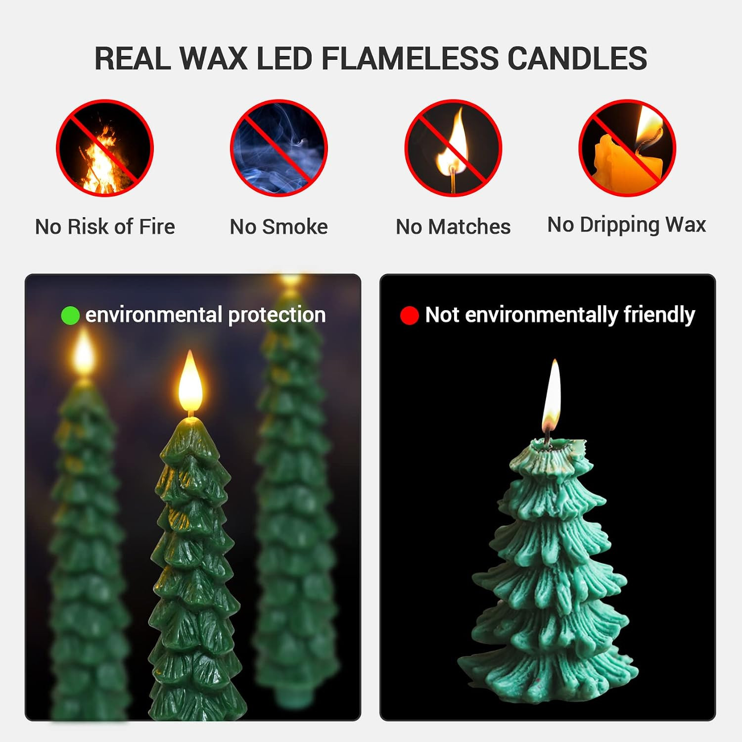 Flameless Taper Candles Remote Timer 9.7 In Real Wax 3 Pack Xmas