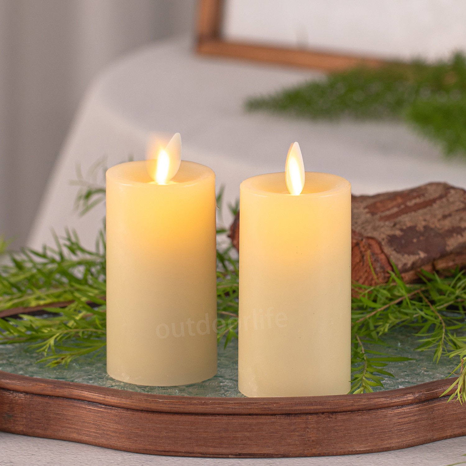 Luminara Flameless Classic Slim Pillar Wax Votive Candles w/Realistic Flame 2PCS