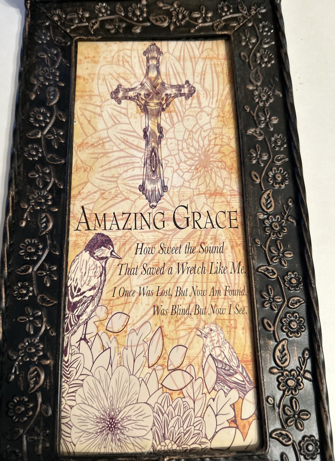 Amazing Grace Light Weight Metal Votive Wall Sconce 5 3/4”x 13” Birds Cross