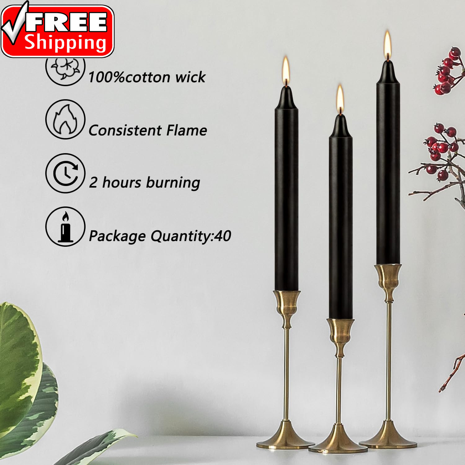 Spell Chime Candles 40 Pcs Black Candles, 4″ Tall Unscented Mini Taper Candle fo