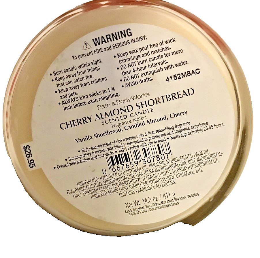 CHERRY ALMOND SHORTBREAD CANDLE LARGE 14.5 OZ 3 wick Bath Body Works boxed X1