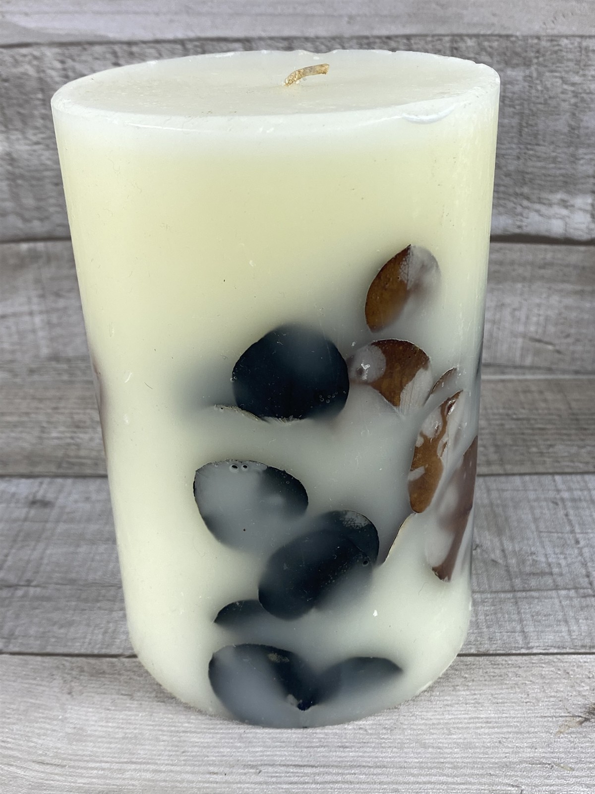 Fall Autumn Pillar Candle w/ Embedded Leaves – 36 oz – 6 x 4 inches – New!