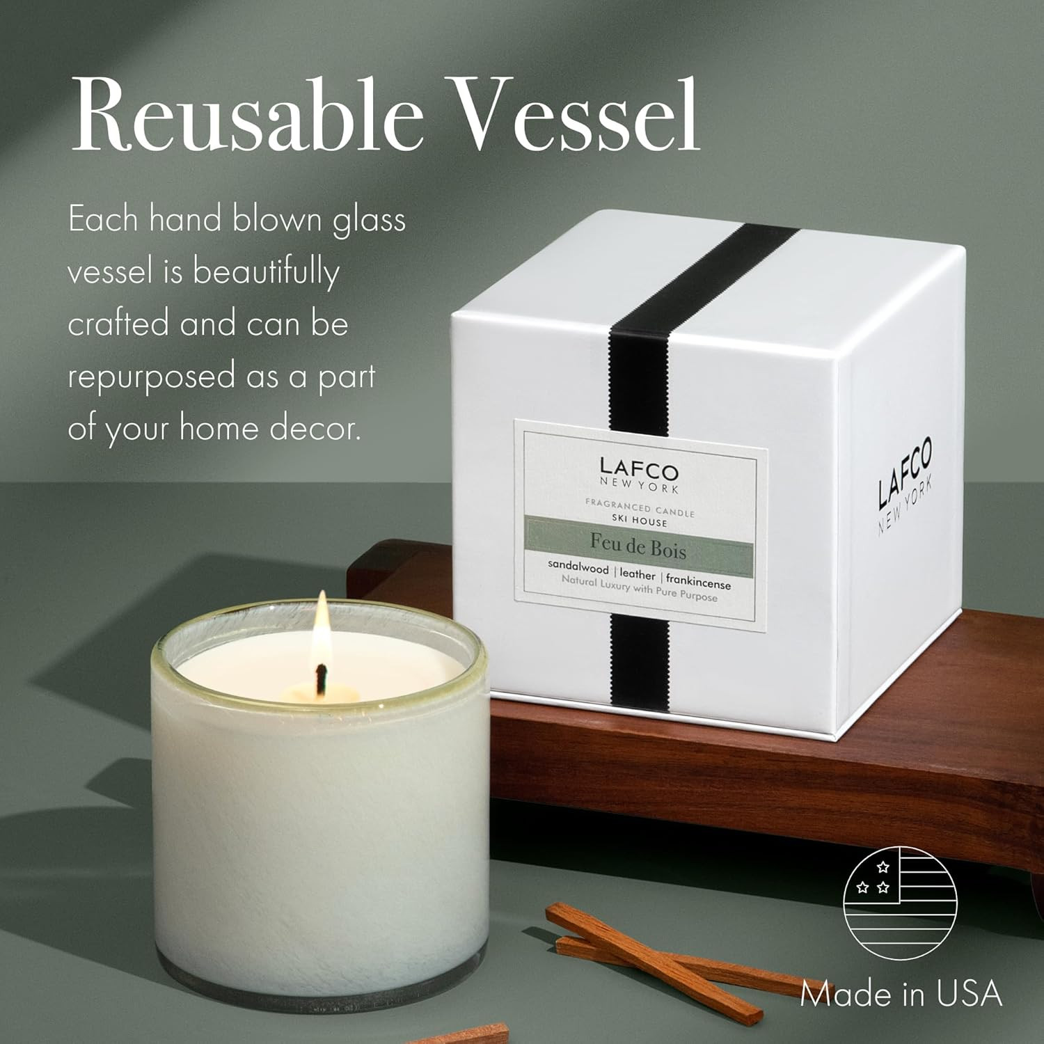 New York Classic Candle, Feu De Bois – 6.5 Oz – 50-Hour Burn Time – Reusable, Ha