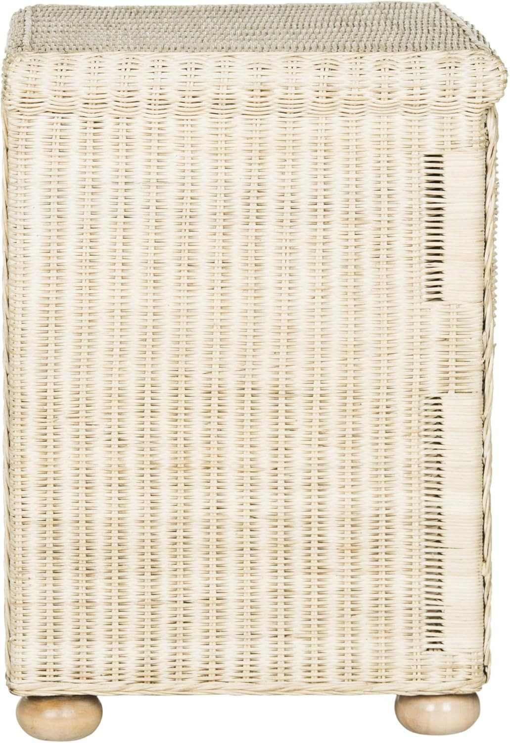Adira White Wash Wicker Nightstand – Coastal Boho Accent Table with Shelf