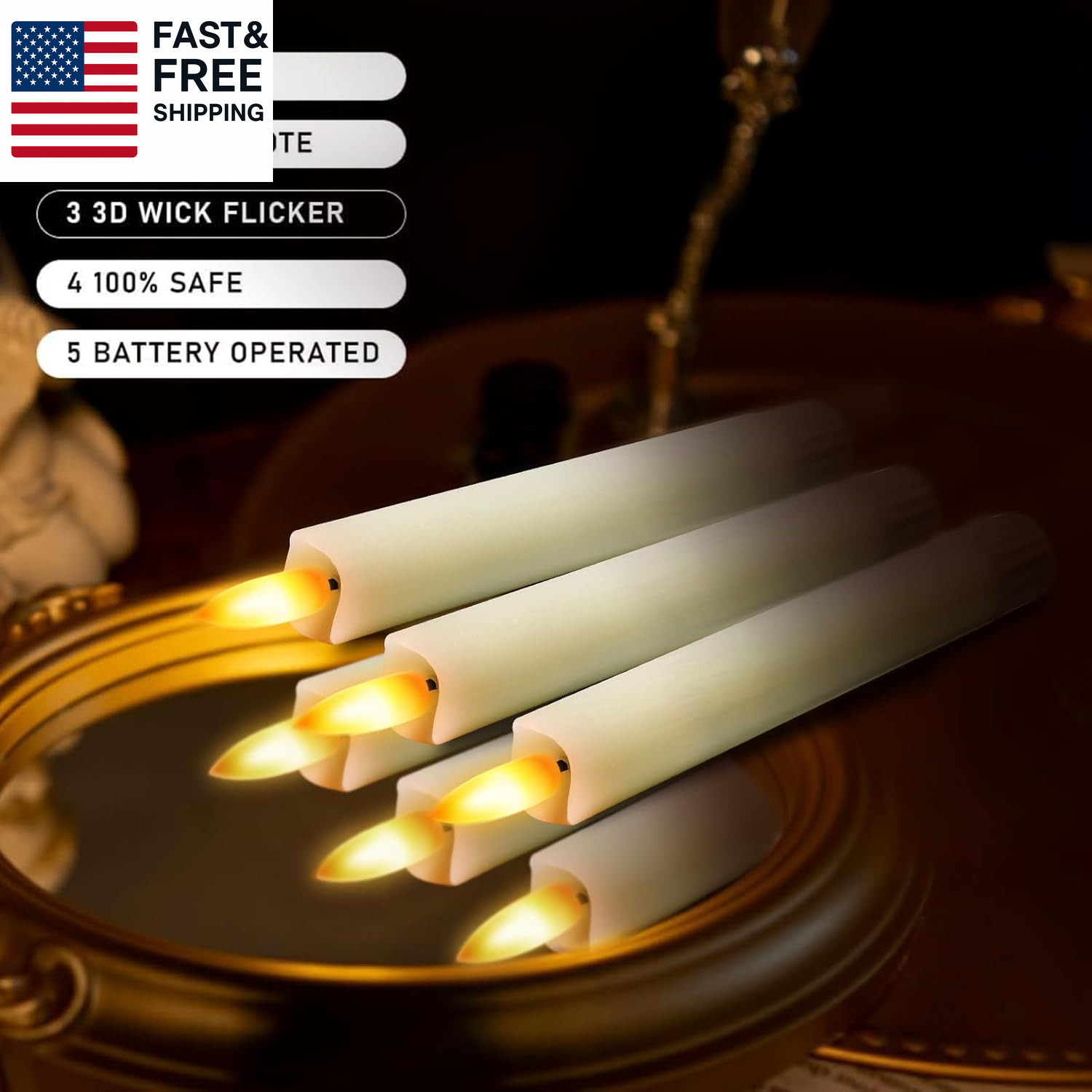 Upgraded Real Wax Short LED Flameless Taper Candles with Remote, 6 PCS White