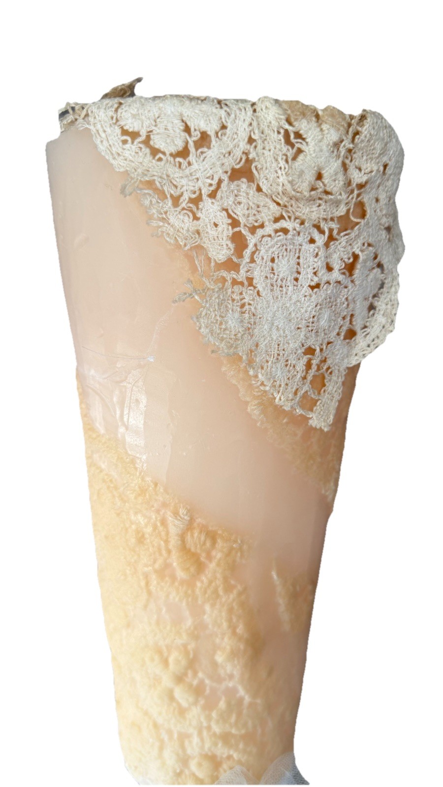 Arte Pura Handmade Italian Decorative Candle Lace Pillar- 11.5” Tall Ivory Cream