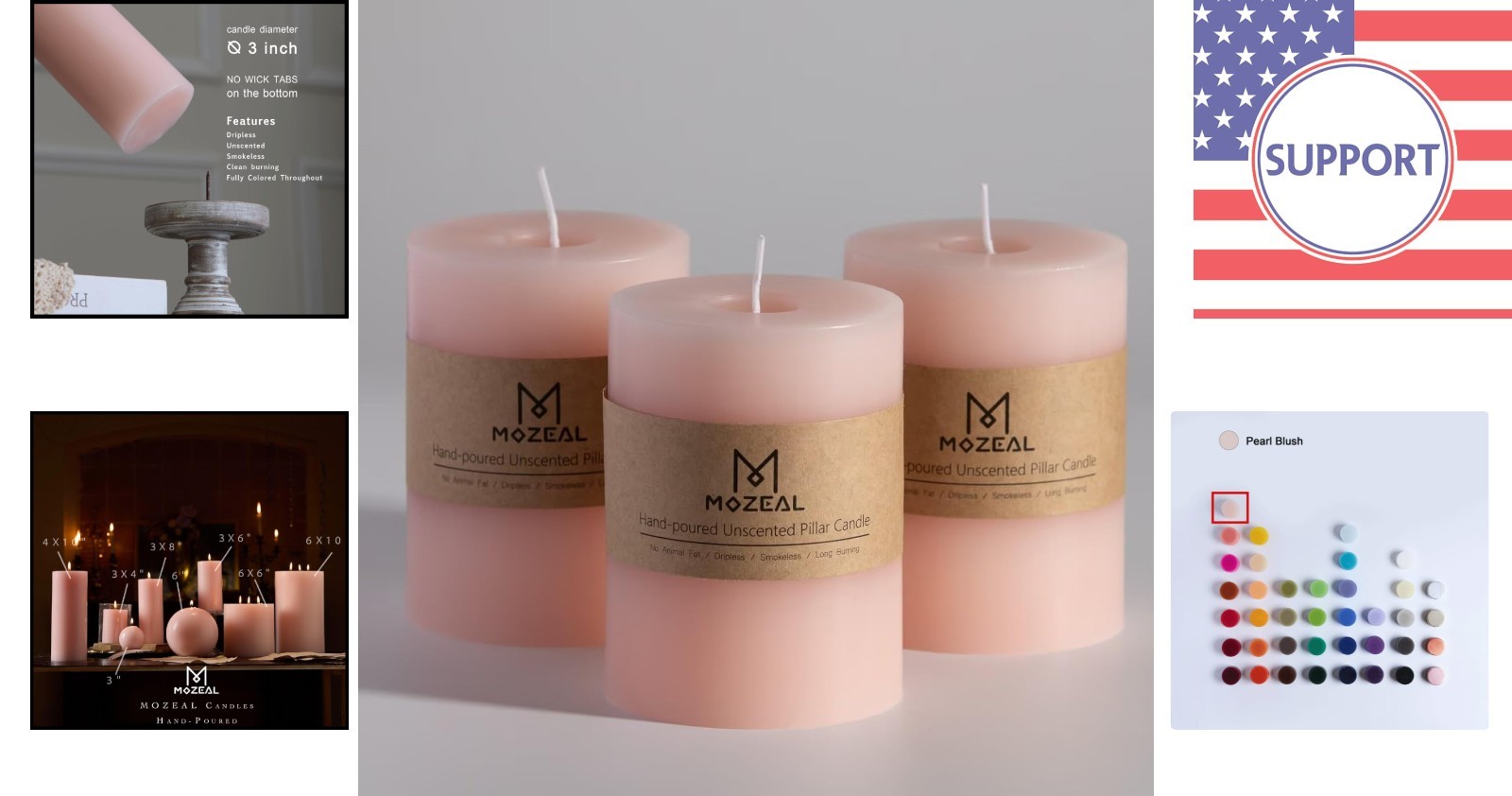 Rustic Blush Pillar Candles, 3″ x 4″ Set of 3 – Dripless, Long-Burning Elegance