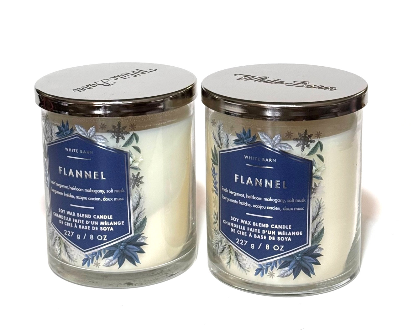 (2) Bath & Body Works FLANNEL Single Wick Candles 8 oz each WHITE BARN New