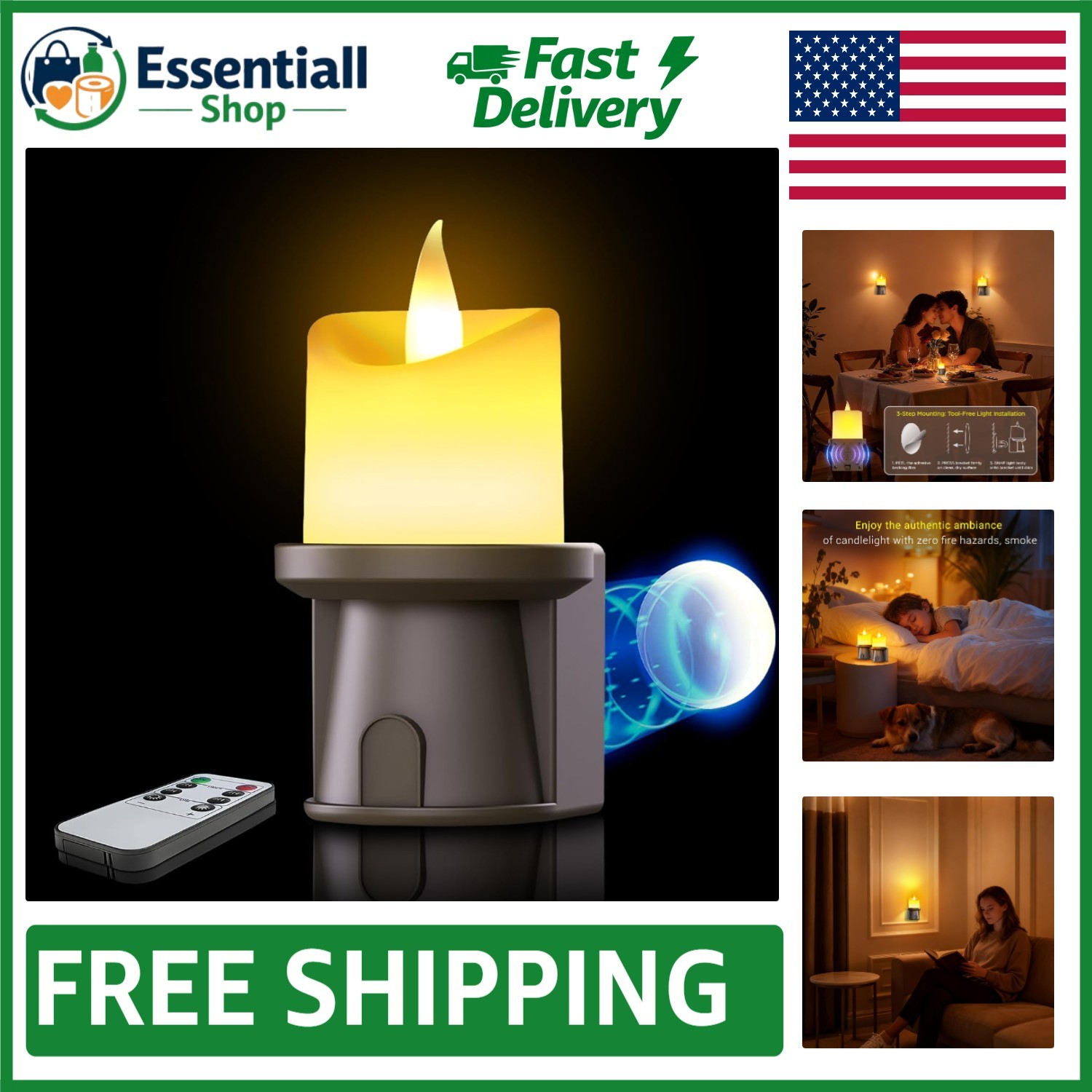 Waterproof Flameless Night Light with Flickering Glow – 1 Pack for Home Decor