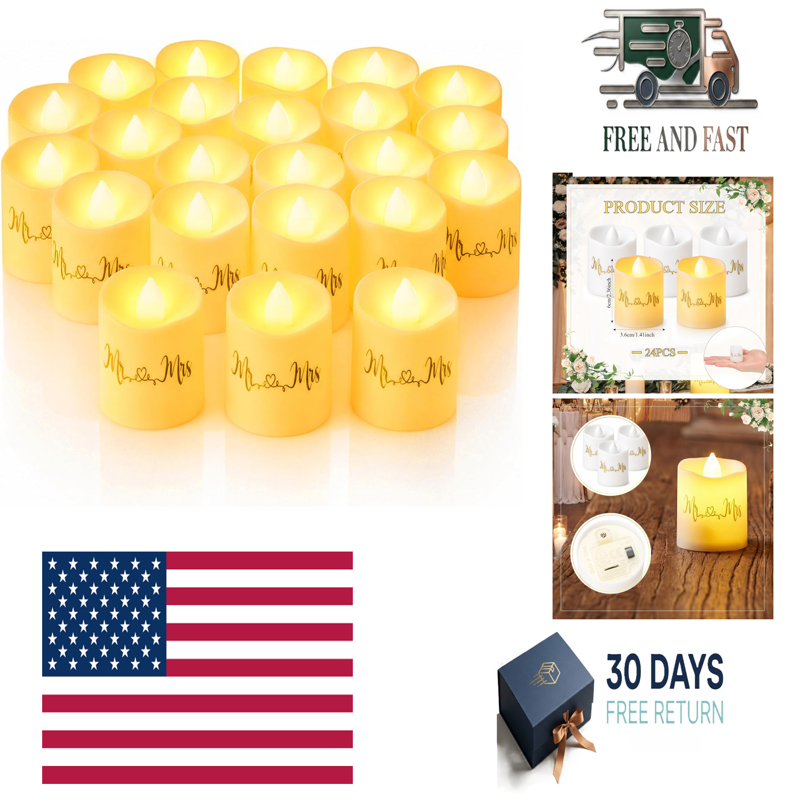 24 Pack Flickering LED Votive Candles Battery Operated Warm White | Flameless