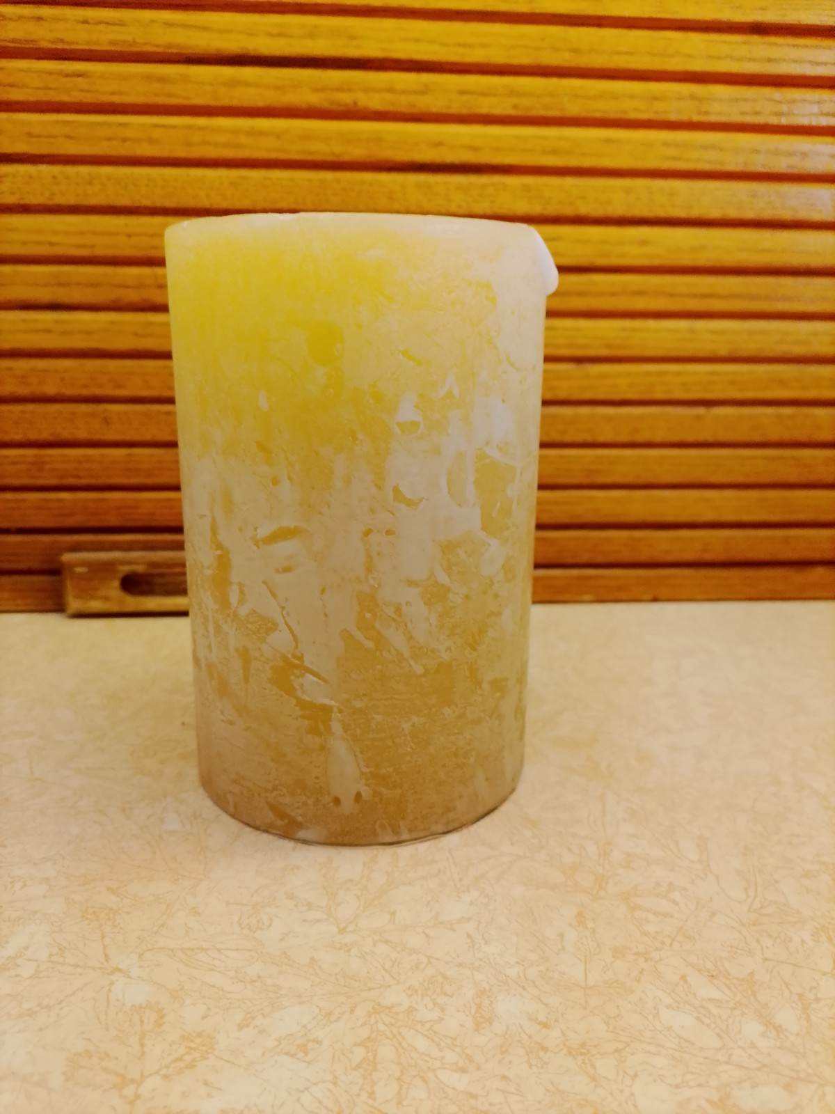 Pier 1 Imports Rustic Amber Yellow Pillar Candle (4×6 in) – Unused, Made in USA