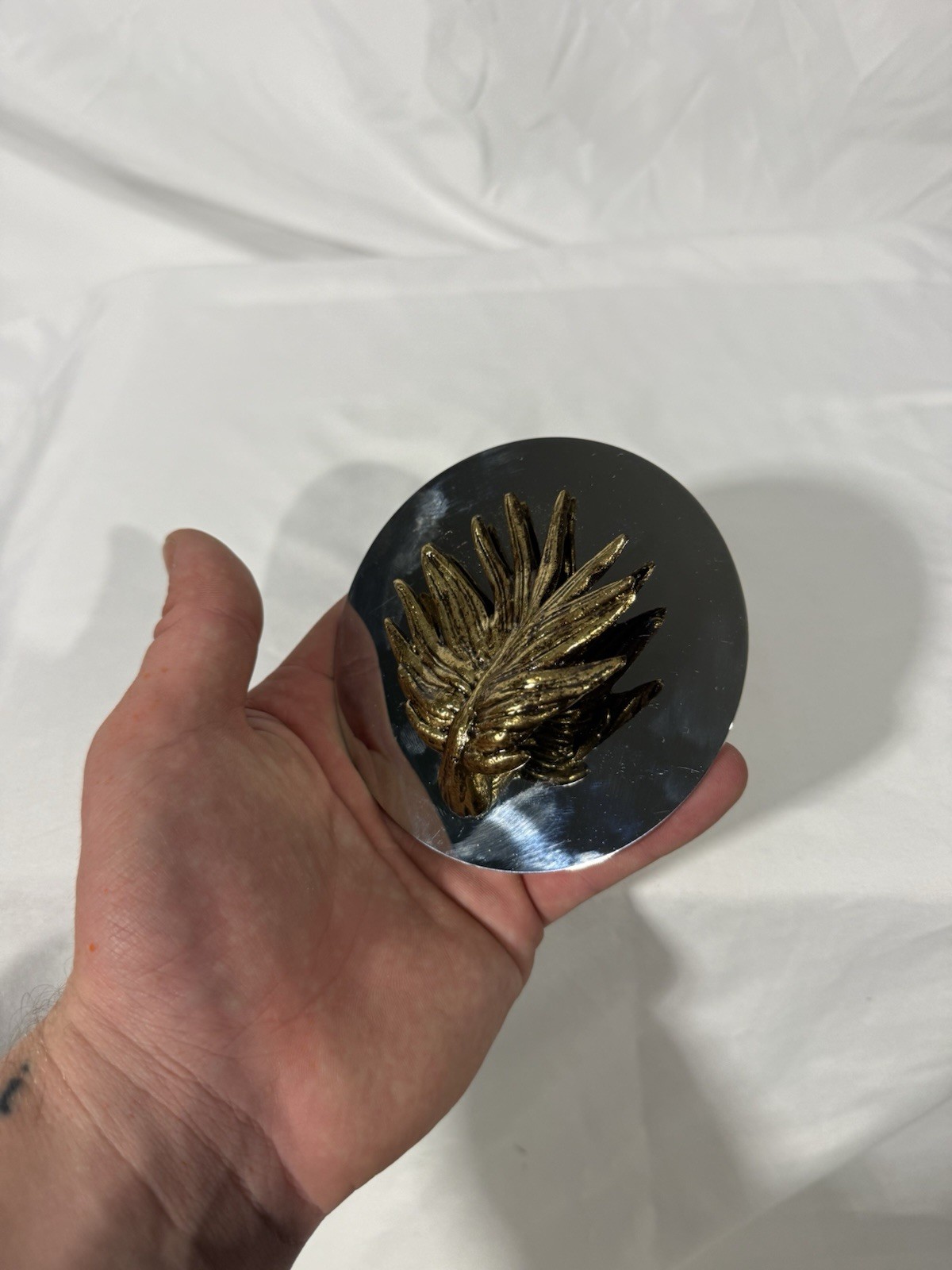 MICHAEL ARAM Pewter Bronze Leaf Candle Replacement Lid, Art Sculpture Signed