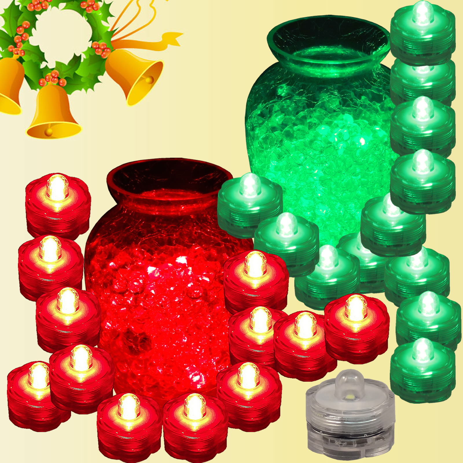 QTY 24 LED Submersible Underwater Christmas Tea lights Flameless 12 RED 12 GREEN