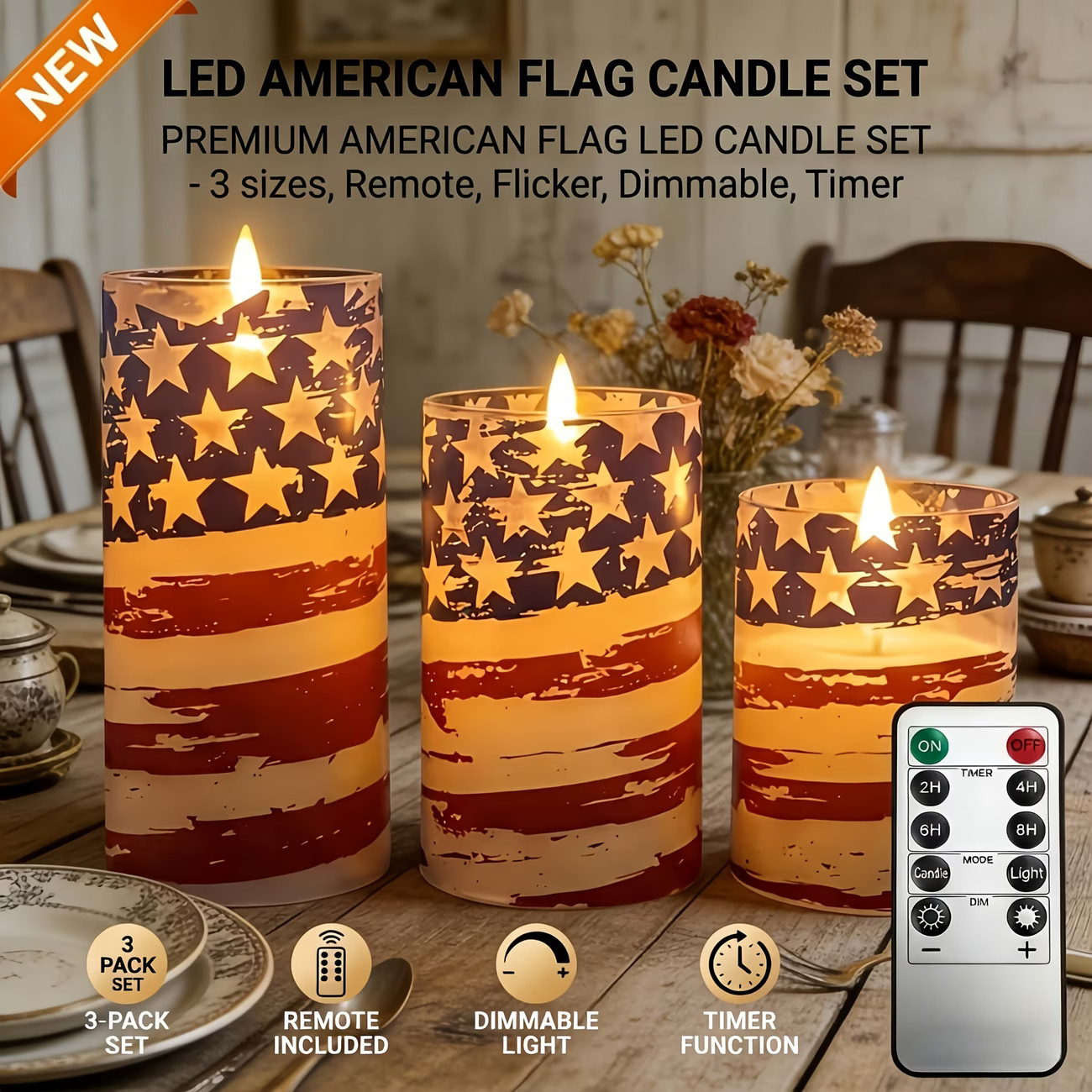 LED Flameless Candles Wax Pillar Battery Operated Candle Remote Control Timer