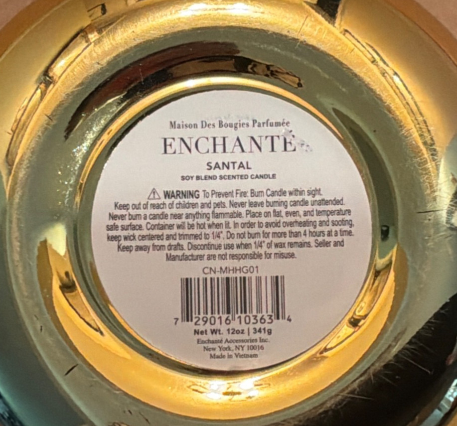 NEW Madison House SANTAL Scented 2-Wick Candle 12 oz Gold Metallic Soy Wax Blend