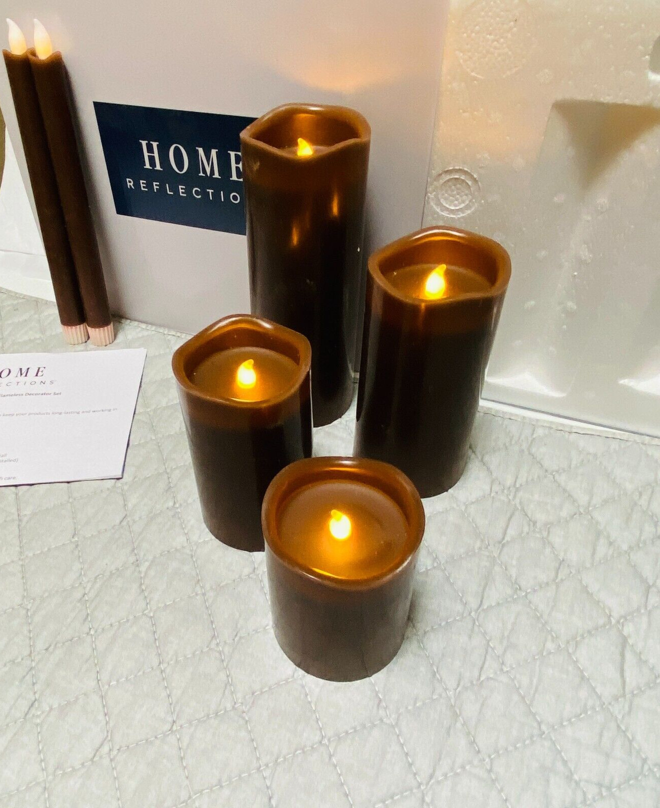 Flameless Candle Set MINK BROWN Sculptured Top Home Reflections 6 Piece Remote