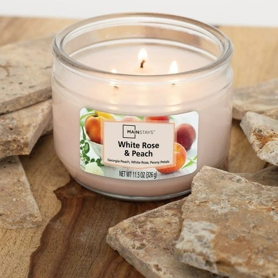 (2 pack) Mainstays White Rose & Peach 3 Wick Candle, 11.5 oz,Father’s Day