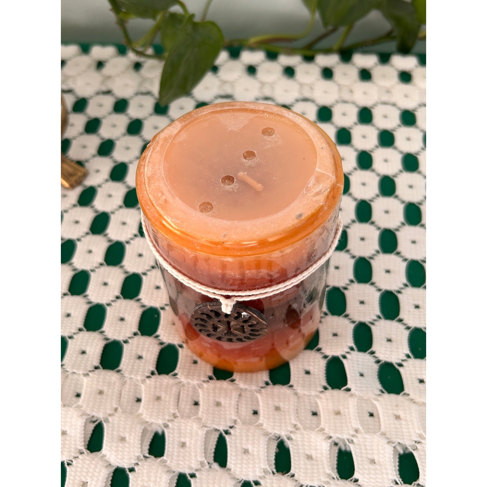 New Vintage Pier 1 Imports Sugared Cinnamon Scented Pillar Candle Orange Brown