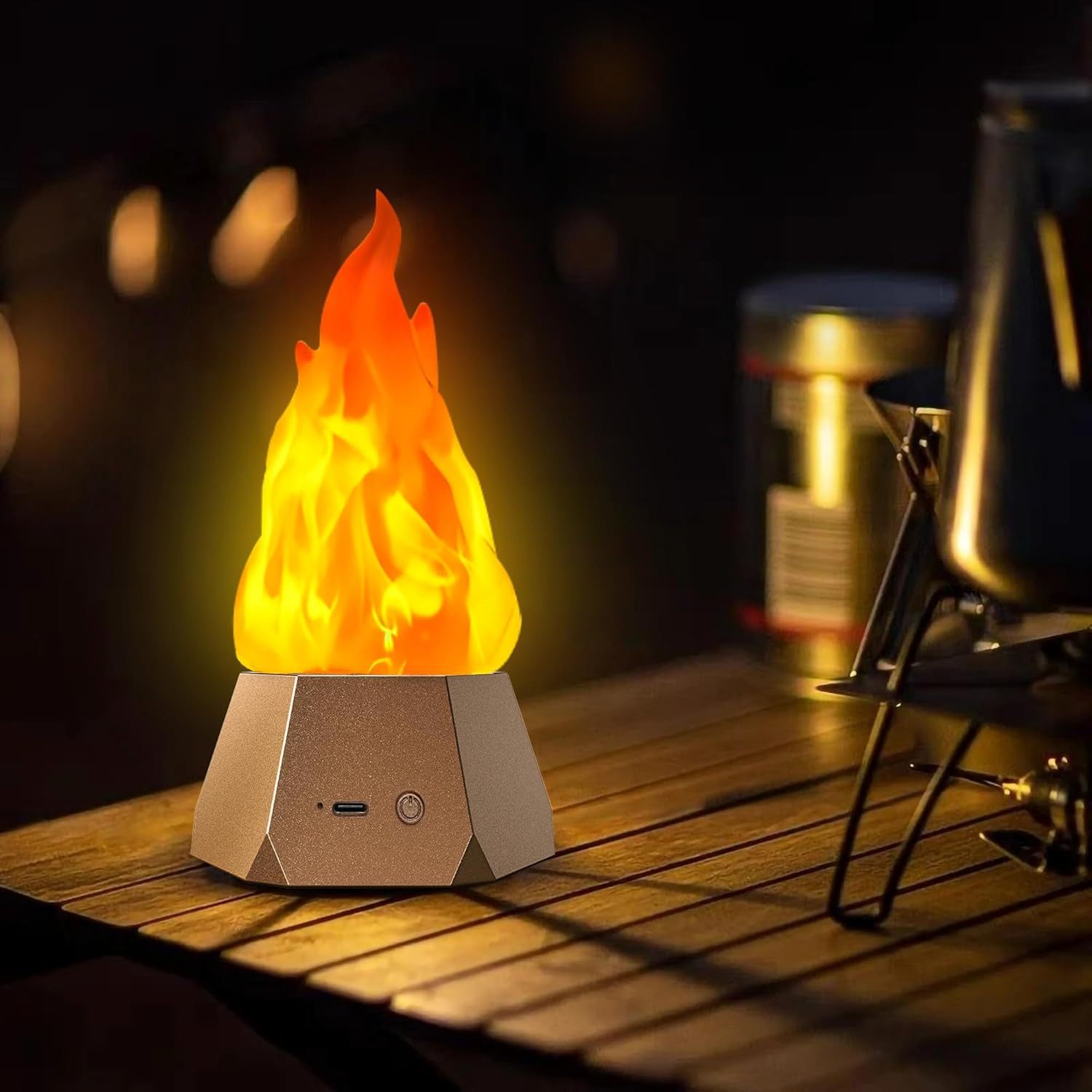 3-Mode LED Flame Lamp, USB Rechargeable Flickering Fire Light for Outdoor/Indoor
