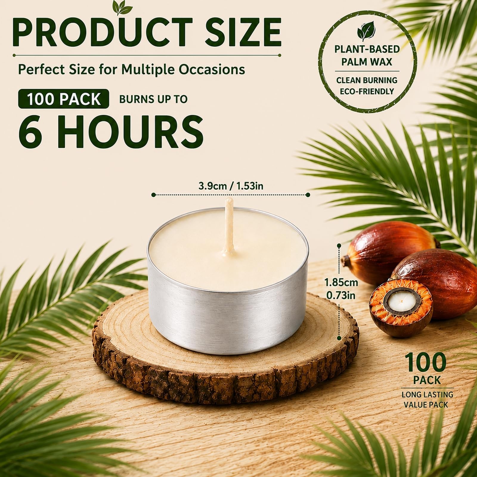 100 Pack Tea Light Candles – Long Burning 6-7 Hours, Bulk Tealights for Events