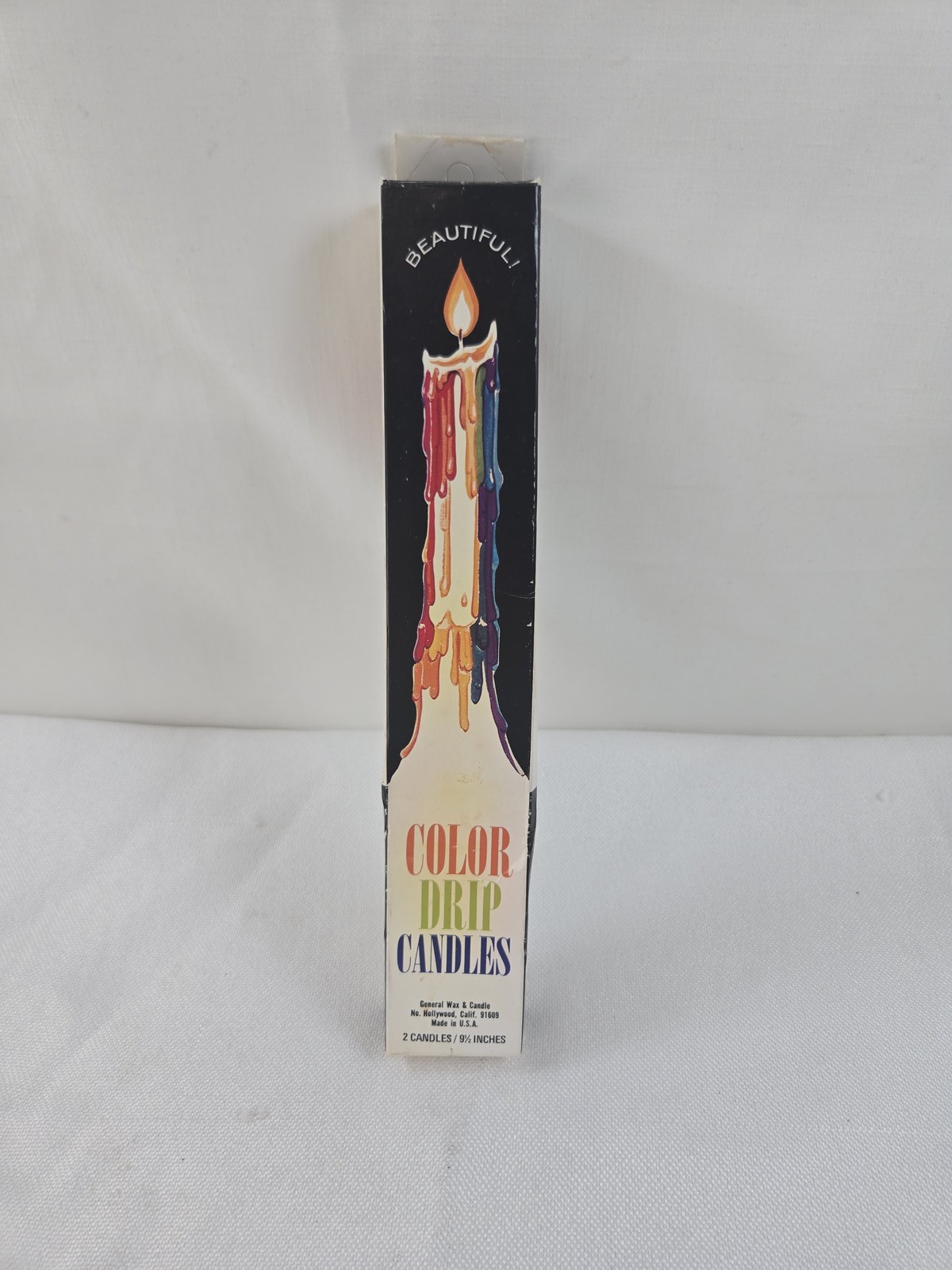 Vintage General Wax & Candle Color Drip Taper Candles 9.5″ Rainbow Ombre Pair