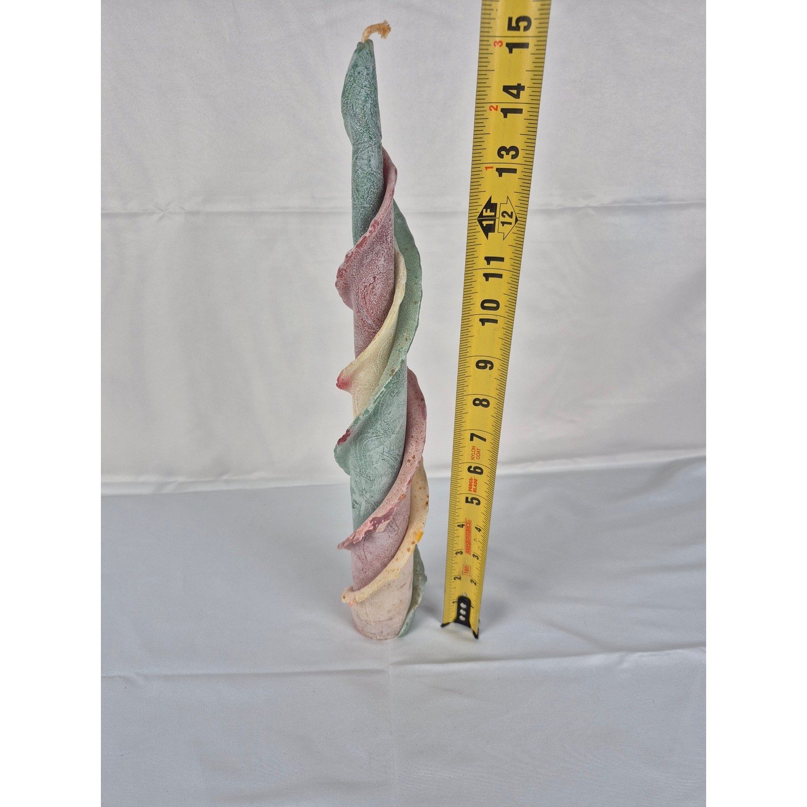 Vintage Spiral Drip Wax Candle Pastel Sculptural Art Candle 15″ Boho Decor